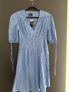Just...Taylor Light Blue Eyelet V-Neck Smocked Midi Dress